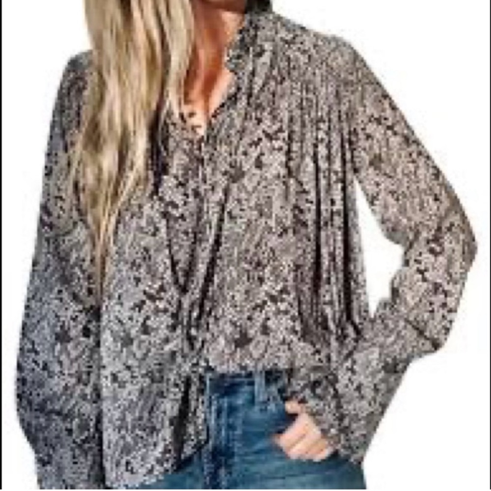 Free People Modern Muse Snakeskin Oversized High Low Long Sleeve Top